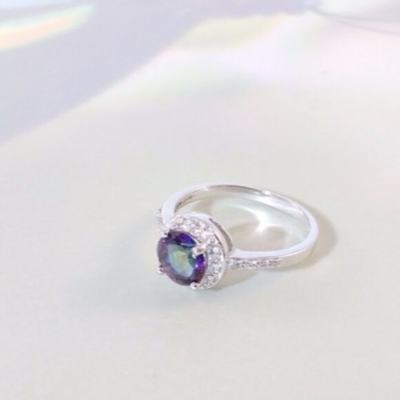 Mystic Gemstone Ring & White Sapphires Size 7-3/4 - Picture 3 of 8